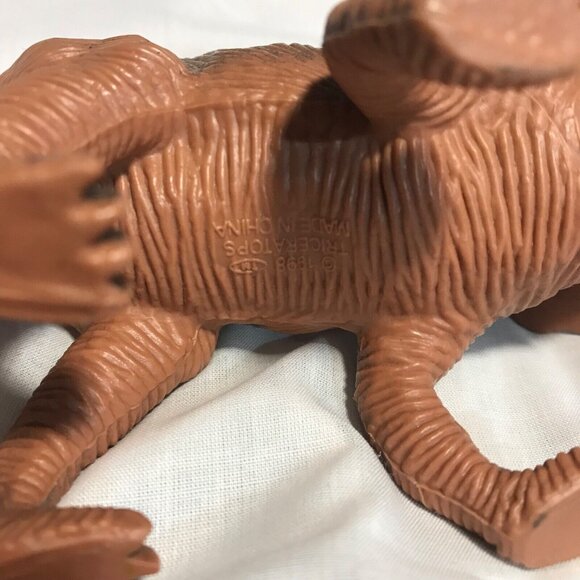 Vintage 1998 TRICERATOPS Toy Figure Dinosaur Black Brown Blue Eyes Squishy Vinyl - Picture 6 of 10